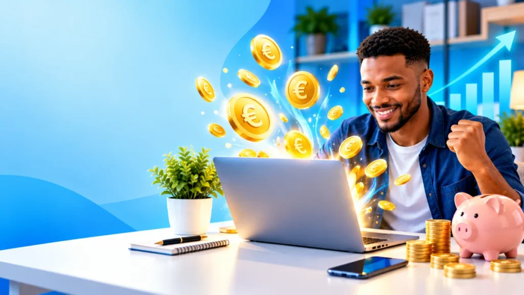 Personne qui gagne de l'argent en ligne gratuitement depuis son ordinateur