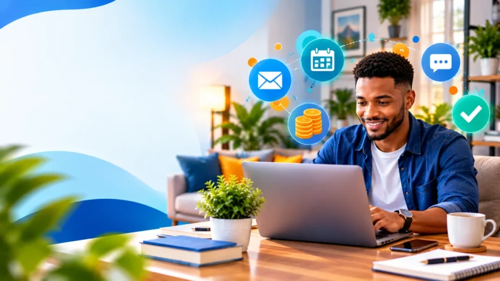 Personne qui travaille depuis chez elle sur un ordinateur portable pour gagner de l'argent sur internet