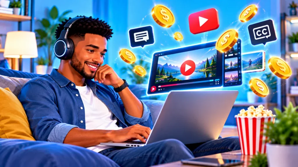 Personne qui regarde une vidéo sur son ordinateur pour gagner de l'argent