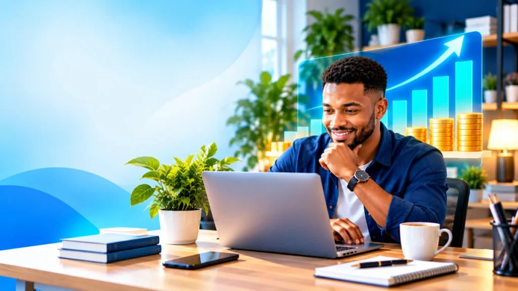 Personne qui gagne sa vie sur internet depuis son bureau à domicile