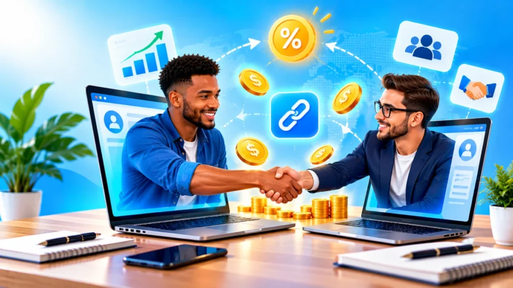 Marketing d'affiliation : un partenaire recommande un produit en ligne et touche une commission
