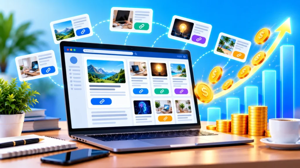 Blog sur ordinateur portable avec des liens d'affiliation qui génèrent des commissions