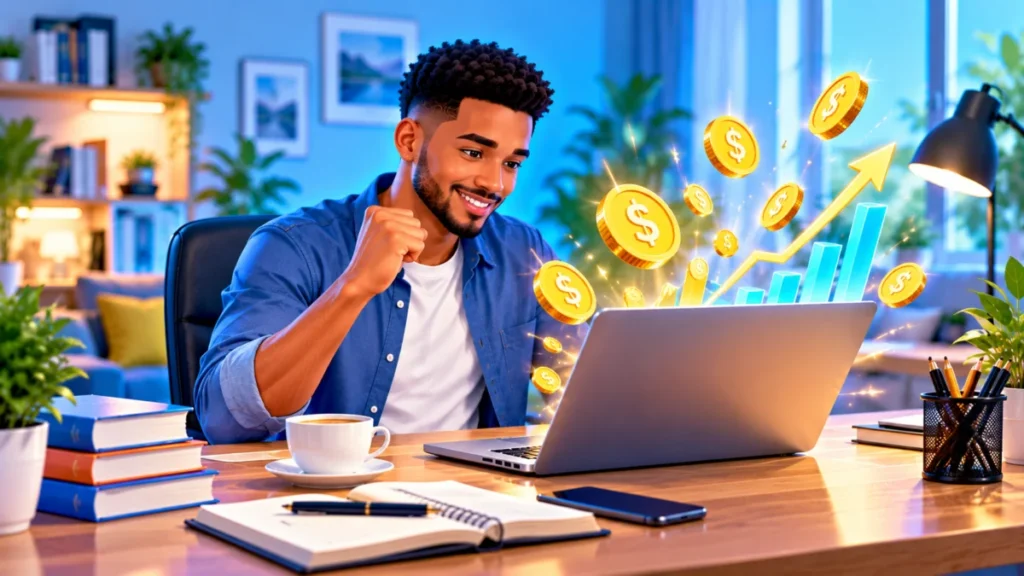 Personne qui développe un revenu complémentaire depuis son bureau à la maison